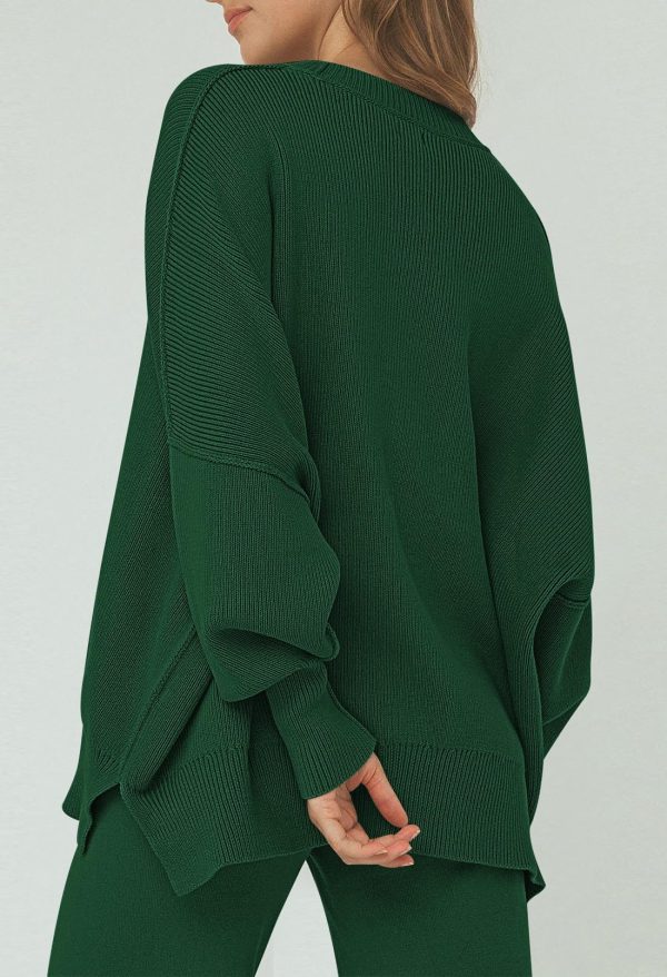 81nwTgRCL.jpg Women 2 Piece Sweater Sets Long Sleeve Knit Top Matching Wide Leg Pant Knitted Sweatsuit Outfits