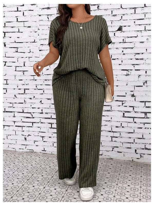 81phPr7746L.jpg Women's Plus Size Short Sleeve Tee Shirt Wide Leg Pants 2 Piece Tracksuit