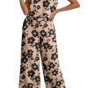 81r3TWxUHAL.jpg Women's Summer 2 Piece Outfits Set Round neck Sleeveless Tank Crop Top Wide Leg pants Set Pockets Jumpsuits