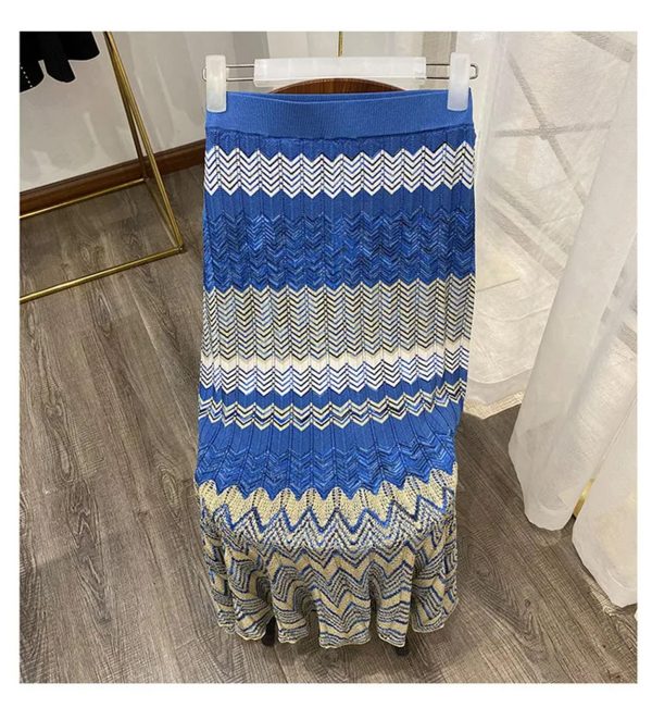 81ukmsHzLCL.jpg Women's Striped Knit Set - V-Neck Short Sleeve Top & Midi Skirt