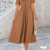 81vwyoFB77L.jpg 2025 Summer Dress for Women Casual Short Sleeve Bow Tie V Neck Ruffle Midi Flowy Dresses