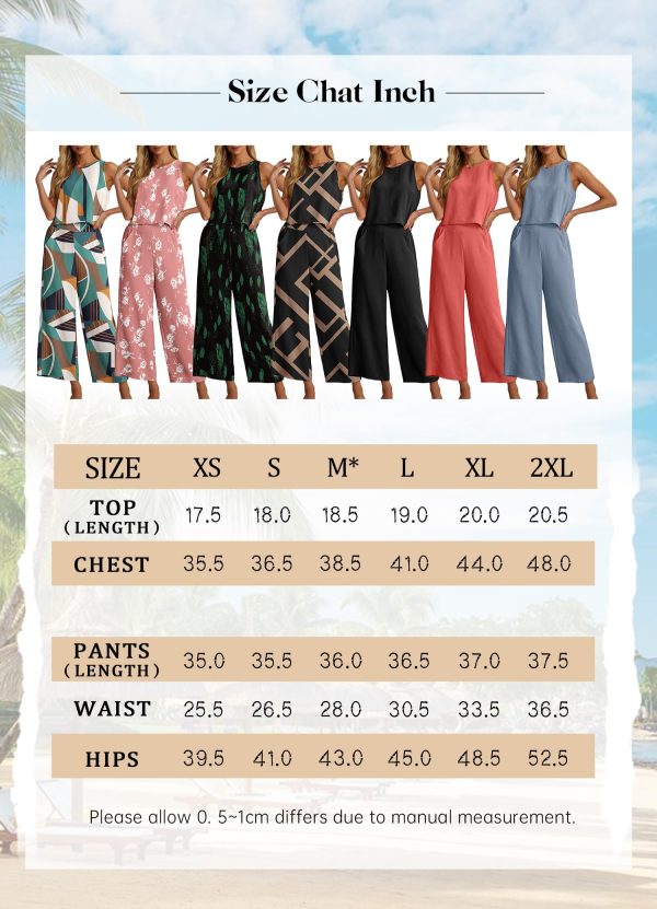 81vyKtAfwL.jpg Women's Summer 2 Piece Outfits Set Round neck Sleeveless Tank Crop Top Wide Leg pants Set Pockets Jumpsuits